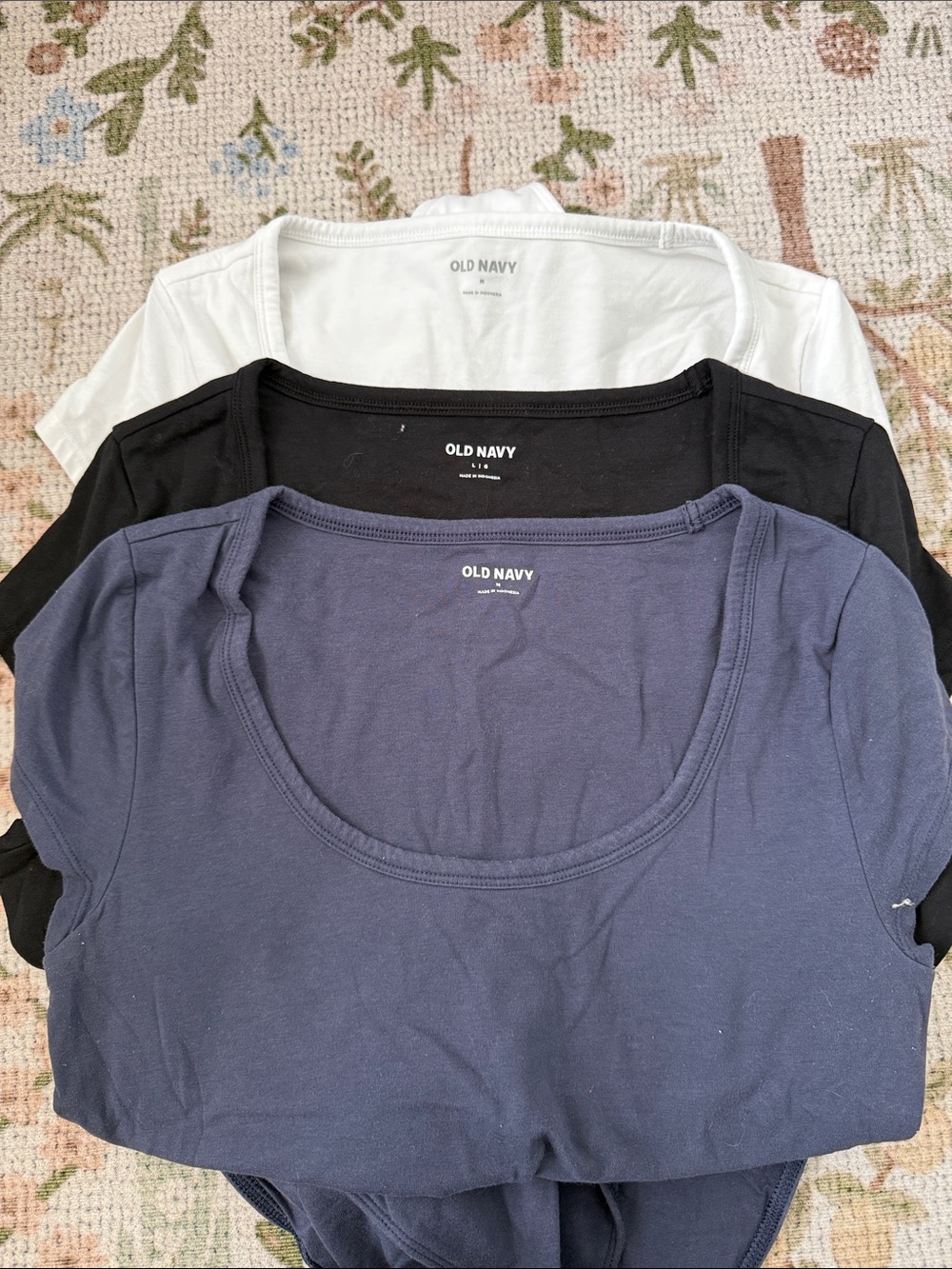 Old Navy Women’s Scoop Neck bodysuit- Navy, Black & White (3-Pack)
